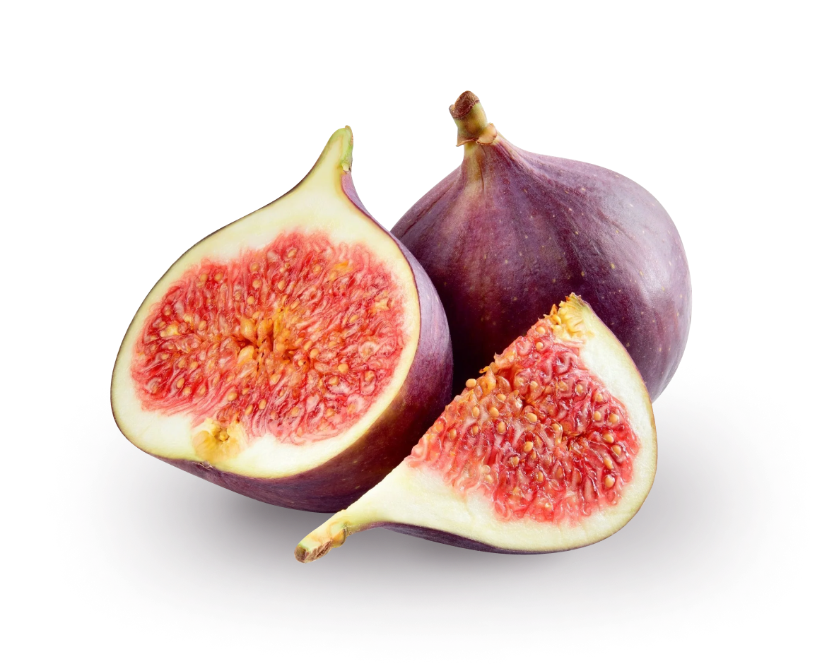 Fresh Black Mission figs cut open showing red flesh